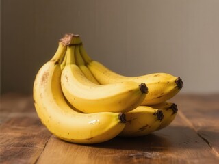 Close-up bunch of ripe yellow bananas on wooden table,  organic,  potassium