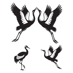 Set of 3 Crane Silhouettes as an Elegant Wading Bird Icon Set