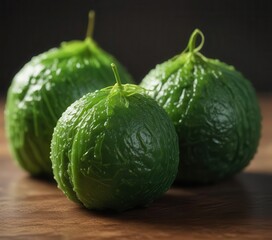Close-up of vibrant green kusa dango, showcasing its unique texture and subtle sheen , kusa dango,  green