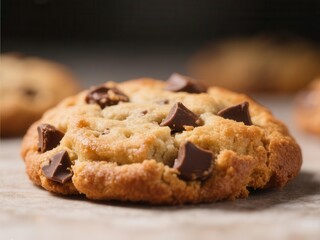 Close-up of warm, golden-brown chocolate chip cookies fresh from oven,  butter,  oven