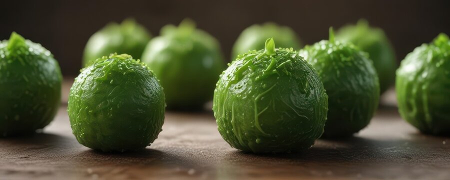 Close-up of vibrant green kusa dango, showcasing its soft texture ,  texture,  dessert