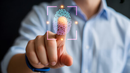 Secure access with biometric fingerprint authentication, modern technology securing identity with a digital touch, innovative cybersecurity and data protection