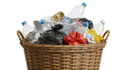 Full Garbage Basket with Trash Items – Studio Background