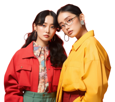 PNG Two korean fashionista portrait people adult.
