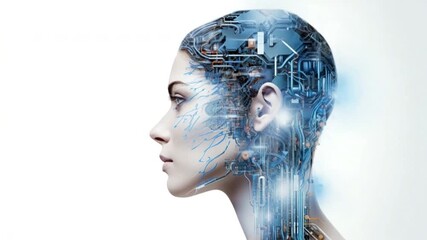 Digital Human Transformation: A captivating artistic portrayal of a human profile seamlessly integrated with digital circuitry, symbolizing the fusion of technology and the human mind. - Powered by Adobe