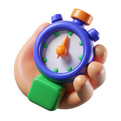 Cartoon hand holding stopwatch isolated on transparent background