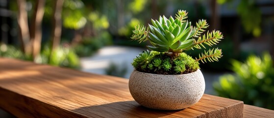 Succulent plant on wooden table