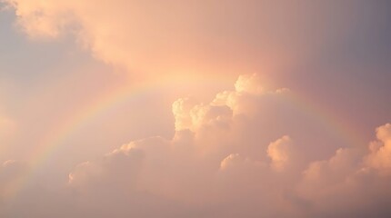 Rainbow in the sky with cloud and sun light.