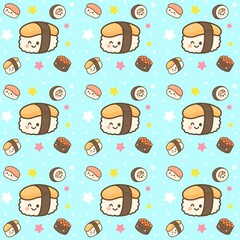 Fabric pattern, cute cartoon, sushi, snacks