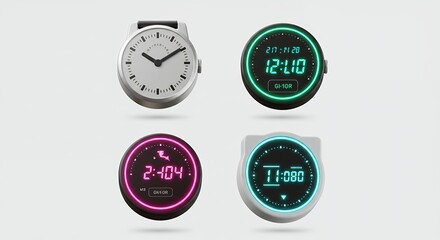 Four digital watches isolated modern design