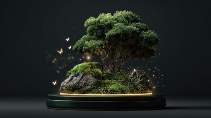 Mystical bonsai, glowing moss, & butterflies
