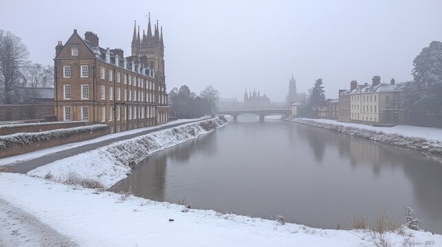 Winter Scene in England: River Cherwell, Oxford