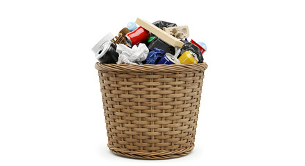 Waste Basket Loaded with Garbage – Isolated View