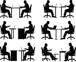 Silhouette of office workers, desks, laptops, collaboration, teamwork, business environment, office setup, professional workspace, productivity, CAD 