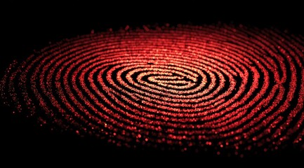 Red fingerprint, glowing, dark background