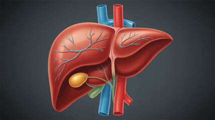 Human liver with gallbladder and blood vessels anatomy medical illustration