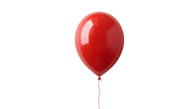 Single red balloon floating against a transparent background