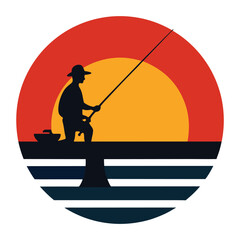 silhouette of a fisherman with fishing rod