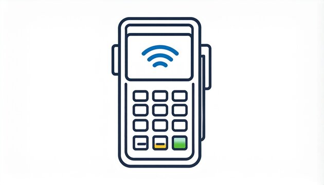 POS terminal line icon for contactless payment. Modern wireless transaction technology concept for business and retail.