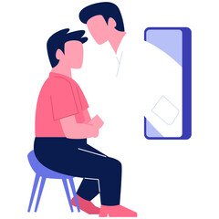 someone is being examined by a doctor online