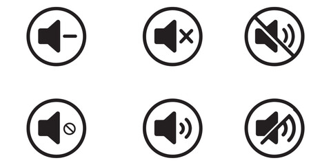 Set of Speaker Icons Featuring Mute, Unmute, and Volume Control Symbols for User Interface