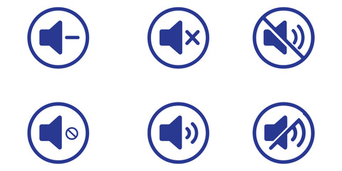 Set of Speaker Icons Featuring Mute, Unmute, and Volume Control Symbols for User Interface