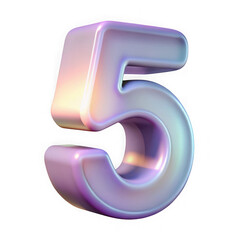 Glossy pearlescent number five isolated on transparent background