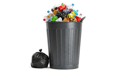 Waste Bin Packed with Trash – Studio Isolated Shot