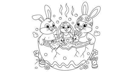 Easter bunny family enjoying a relaxing spa day together inside an eggshell