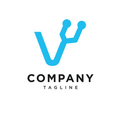 Letter V Electronic Logo Icon Vector