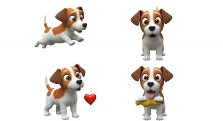 Naklejka premium Cartoon jack russell terrier dog illustrations