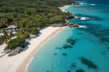 Top view of tropical beach with turquois