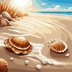 vector illustration of shells on beach