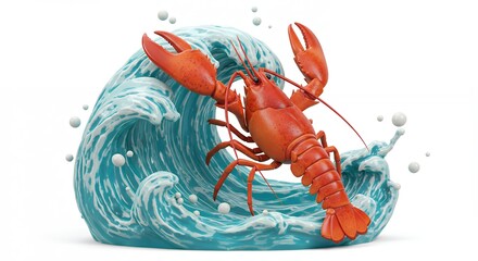 Lobster in ocean waves illustration