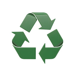 Obraz premium Green recycling symbol rendered in three dimensions isolated on a transparent background arrows