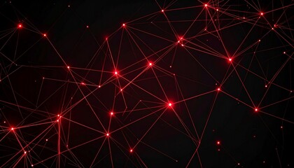 Dark matte background with glowing red tech nodes, connecting lines, digital patter