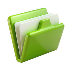 Green folder with white documents isolated on transparent background
