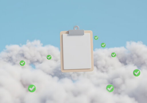 Blank clipboard floating in clouds