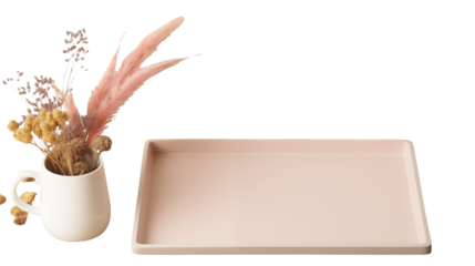 Elevate your product displays with this chic ceramic tray and delicate dried floral arrangement.