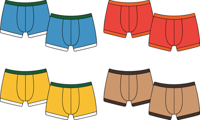 Men's colorful boxer briefs collection, featuring blue, red, yellow, and brown, versatile intimate apparel template for comfortable and stylish everyday wear