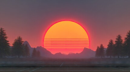 Obraz premium Retro sunset over a digital landscape (1)
