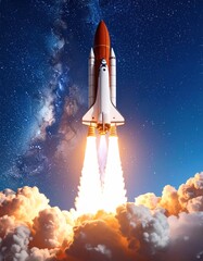 Rocket launch into starry night