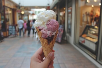 Ice Cream Cone Treat in Sunny Outdoor Setting