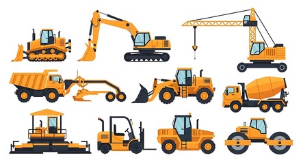 Diverse construction vehicles showcase various stages of the building process