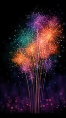 Vibrant fireworks burst against a dark night sky