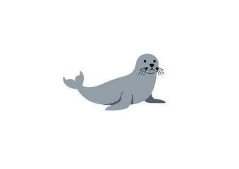 Cute cartoon seal illustration in a simple flat style. Adorable gray marine mammal character isolated on a white background. Vector graphic icon.