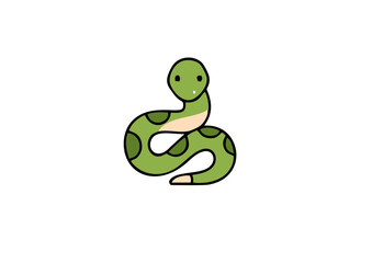 Fototapeta premium Adorable green snake cartoon character with spots, coiled in a friendly pose. A simple and cute reptile illustration isolated on a white background.