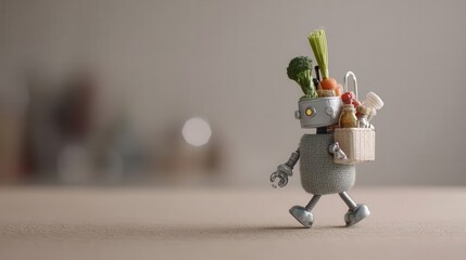 A robot carrying a basket of groceries.