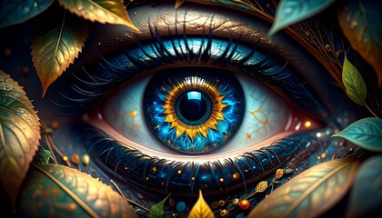 Mystical Floral Eye Artwork with Intricate Details and Vibrant Colors Displayed Prominently