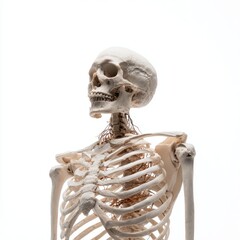 Detailed Anatomical Human Skeleton Model, Upper Body, White Background